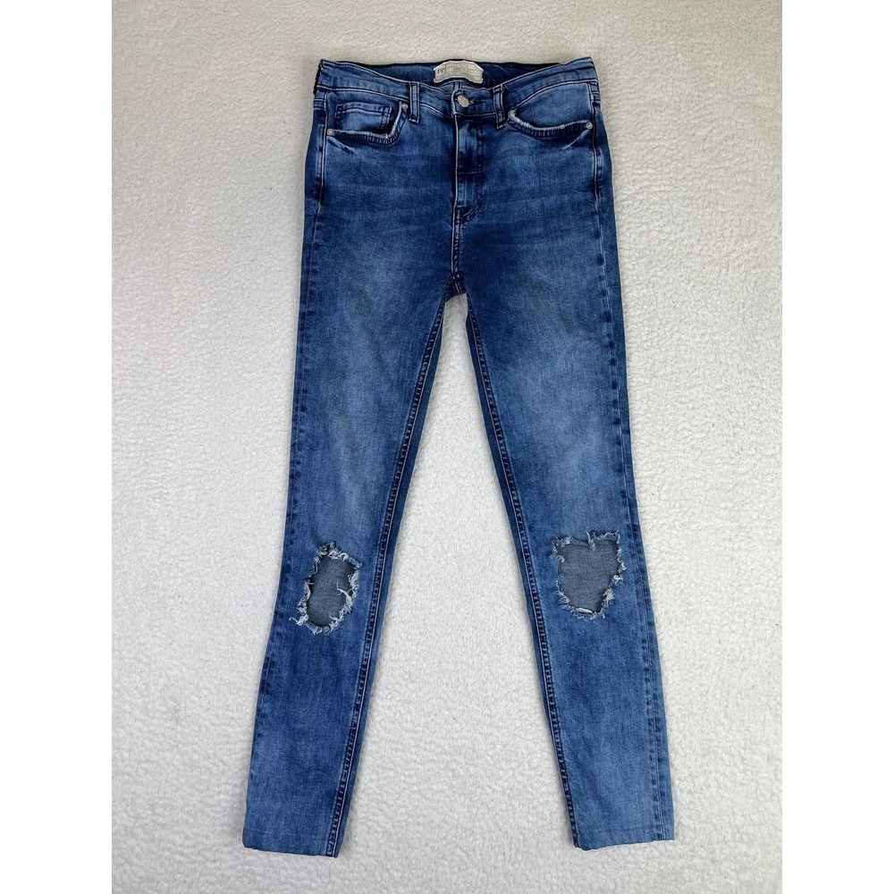 Free People Skinny Jeans Womens 27 Blue Medium Wash Mid Rise Distressed Stretch